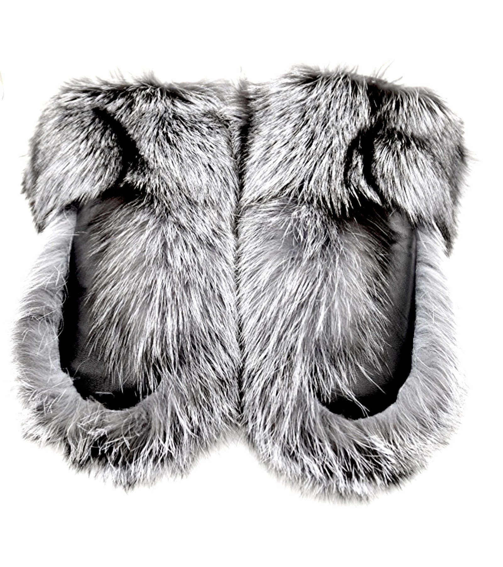 Long Silver Fox Fur Mittens with Leather Palms - Image 5