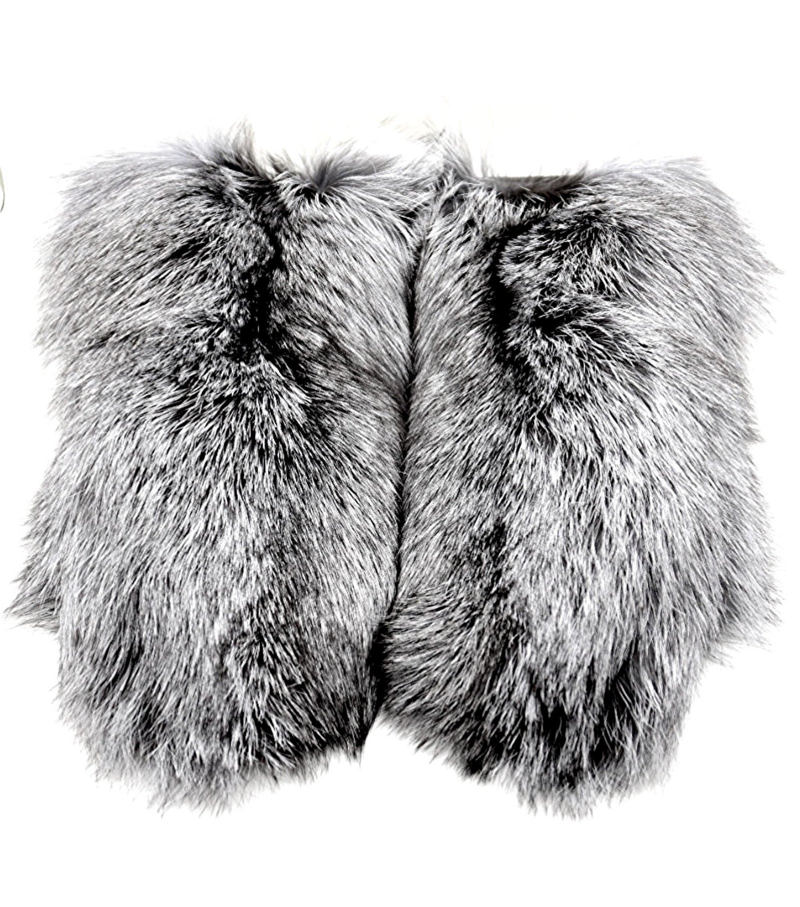 Long Silver Fox Fur Mittens with Leather Palms - Image 4