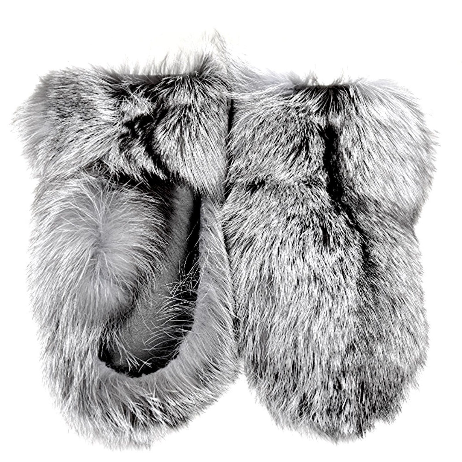 Long Silver Fox Fur Mittens with Leather Palms - Image 6