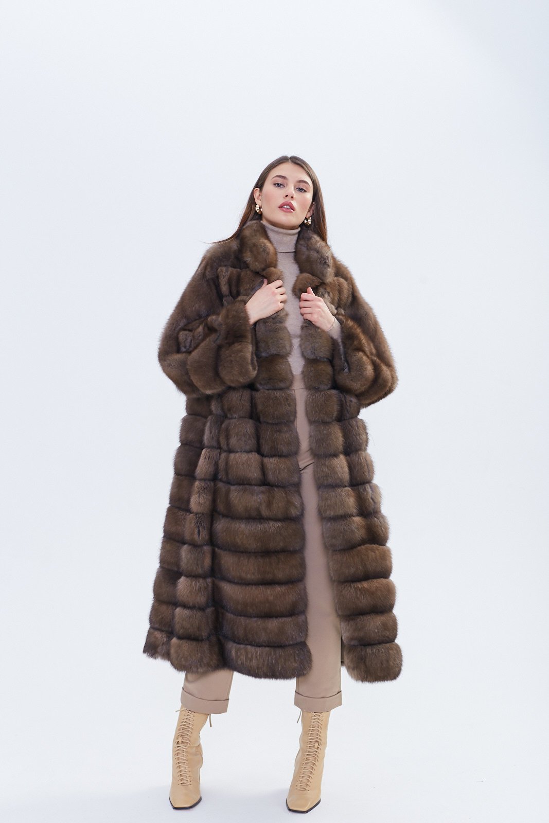 Luxury Russian Barguzin Sable Fur Coat – Full Length Chocolate Brown - Image 8