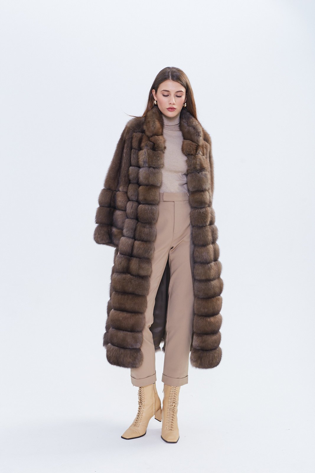 Luxury Russian Barguzin Sable Fur Coat – Full Length Chocolate Brown - Image 9