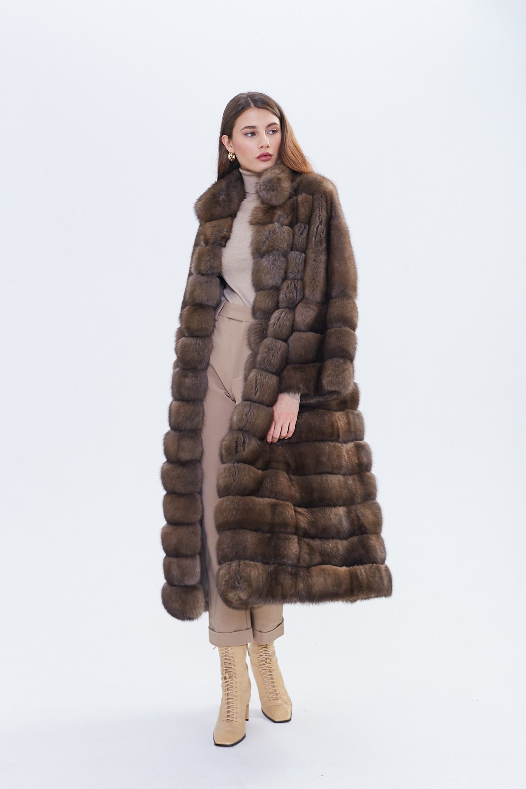 Luxury Russian Barguzin Sable Fur Coat – Full Length Chocolate Brown - Image 7