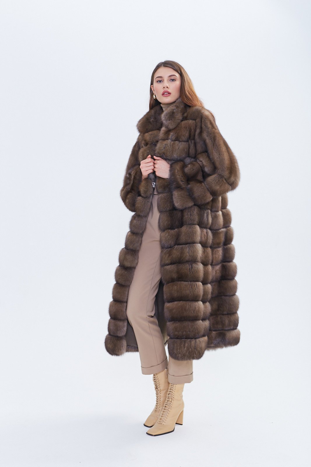 Luxury Russian Barguzin Sable Fur Coat – Full Length Chocolate Brown - Image 3