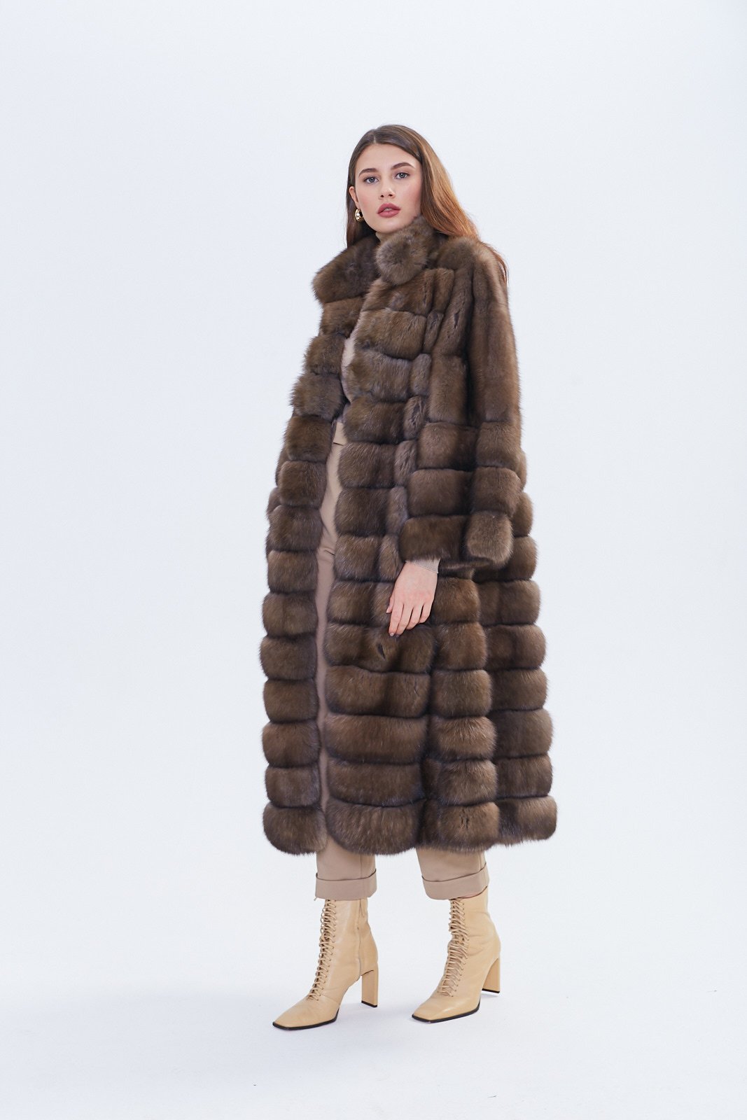 Luxury Russian Barguzin Sable Fur Coat – Full Length Chocolate Brown - Image 4