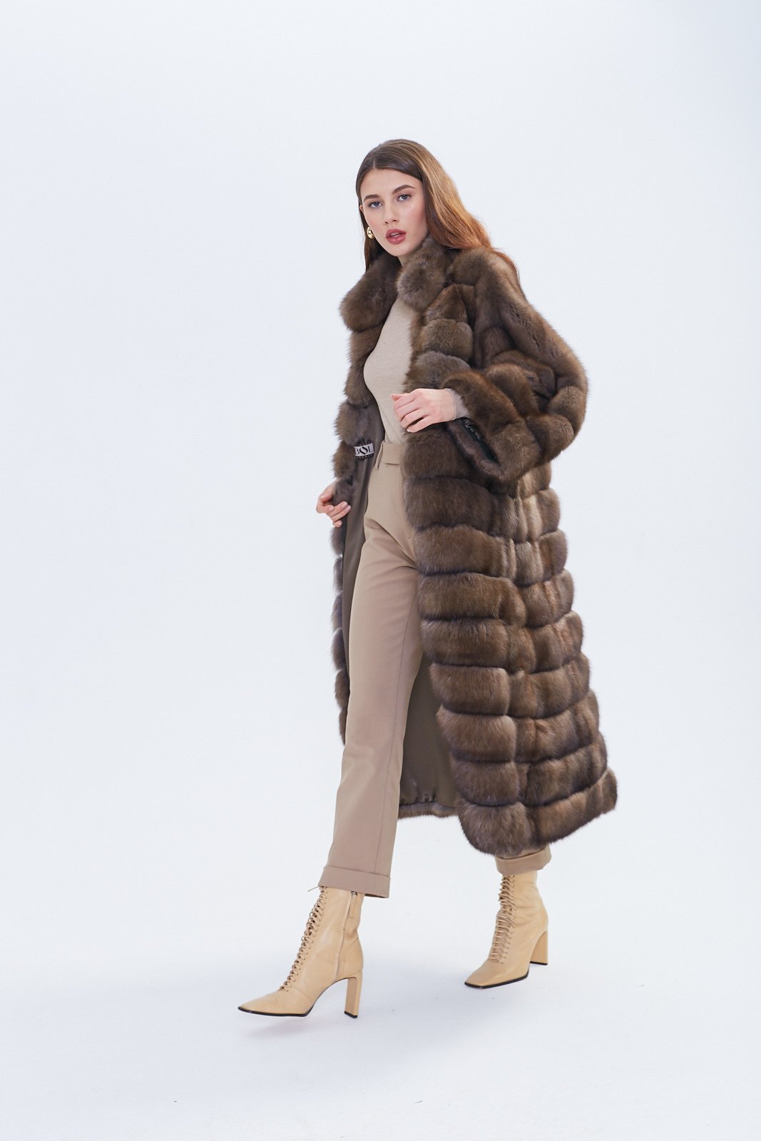 Luxury Russian Barguzin Sable Fur Coat – Full Length Chocolate Brown - Image 5