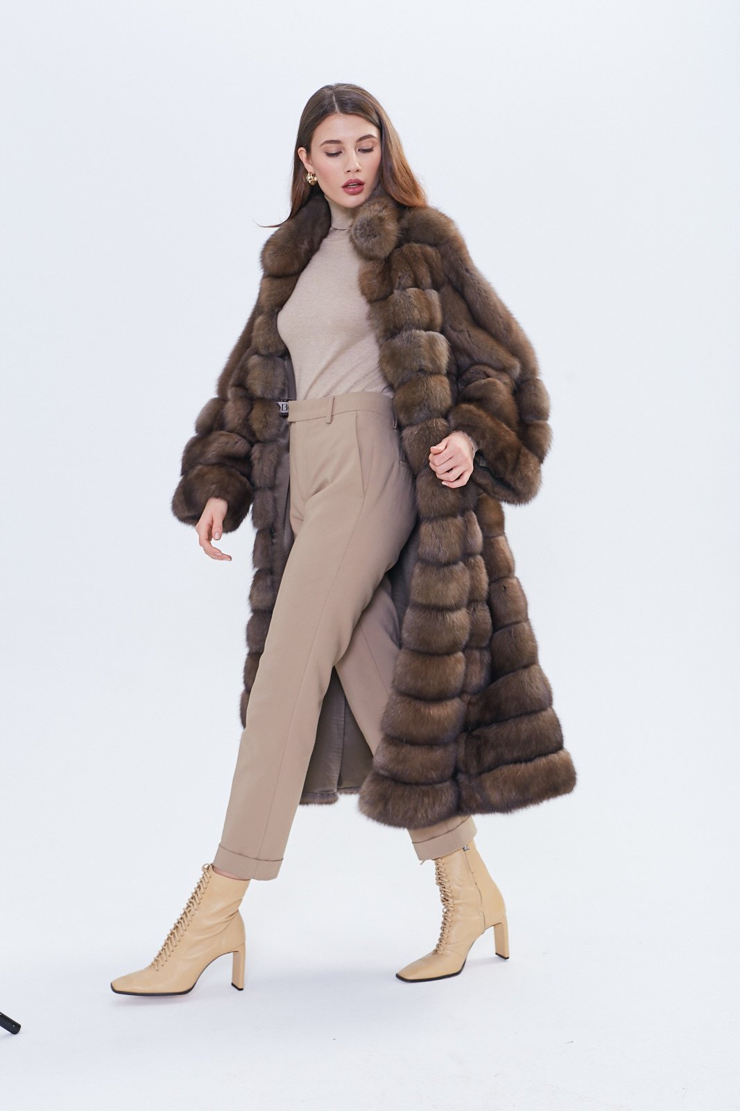 Luxury Russian Barguzin Sable Fur Coat – Full Length Chocolate Brown - Image 6