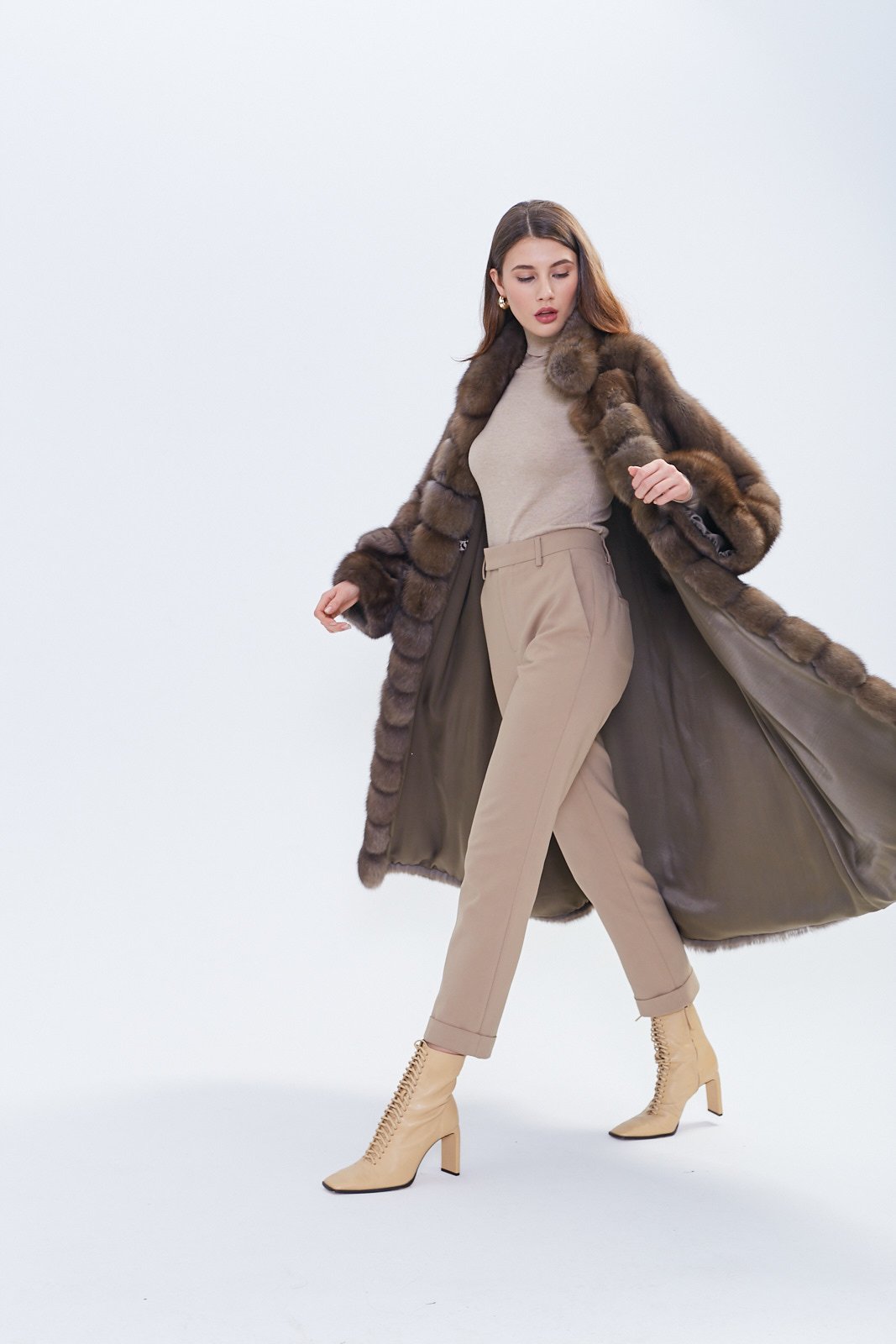 Luxury Russian Barguzin Sable Fur Coat – Full Length Chocolate Brown - Image 2