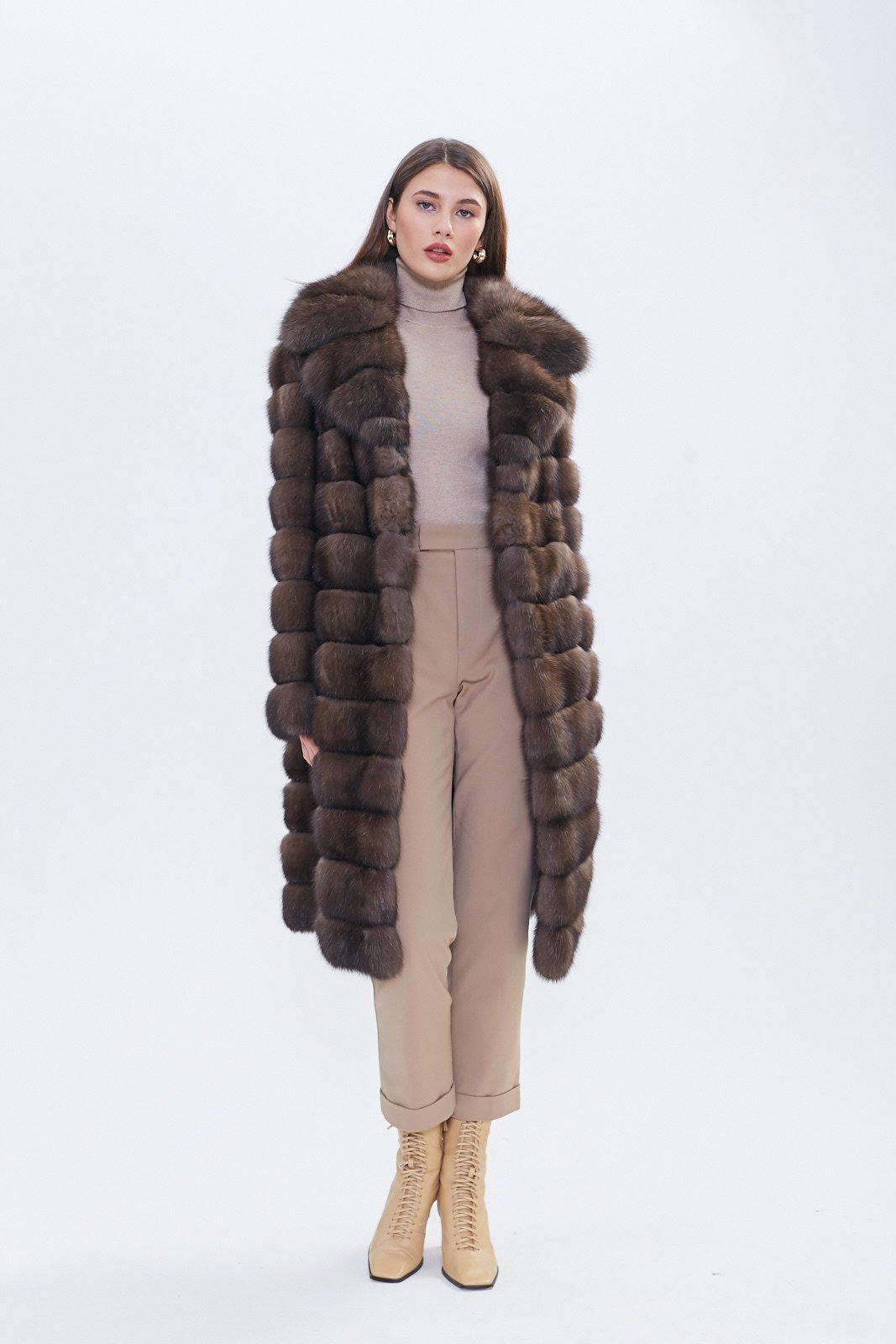 Chocolate Brown Russian Barguzin Sable Fur Coat – Full Length Handmade Luxury - Image 3