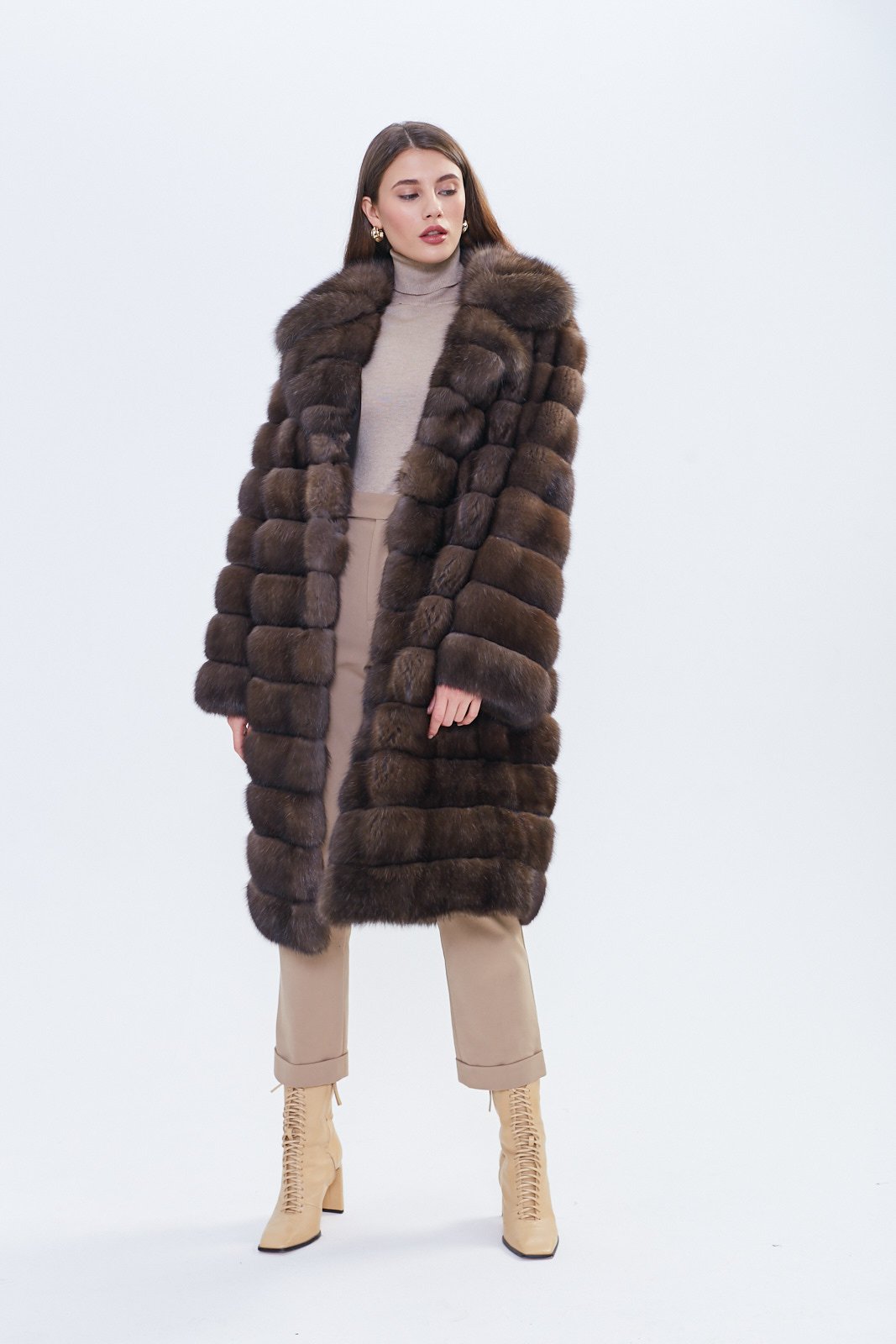 Chocolate Brown Russian Barguzin Sable Fur Coat – Full Length Handmade Luxury - Image 4
