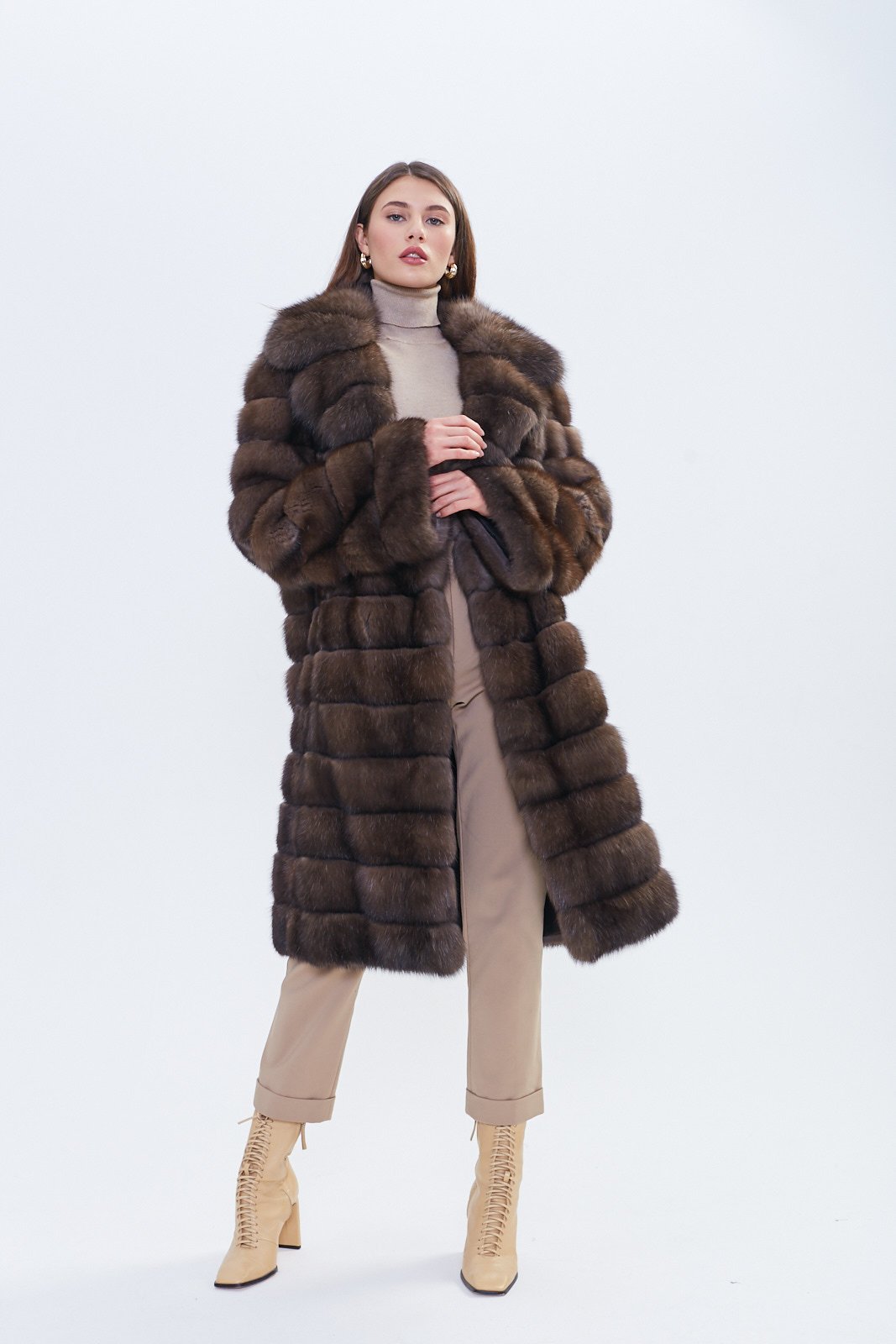 Chocolate Brown Russian Barguzin Sable Fur Coat – Full Length Handmade Luxury - Image 2