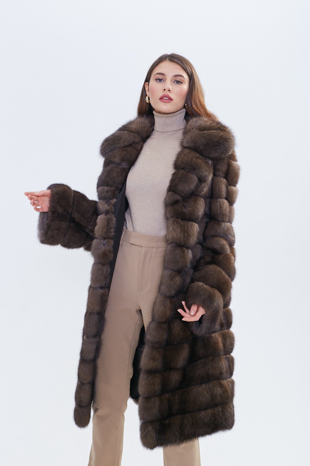 Chocolate Brown Russian Barguzin Sable Fur Coat – Full Length Handmade Luxury - Image 9