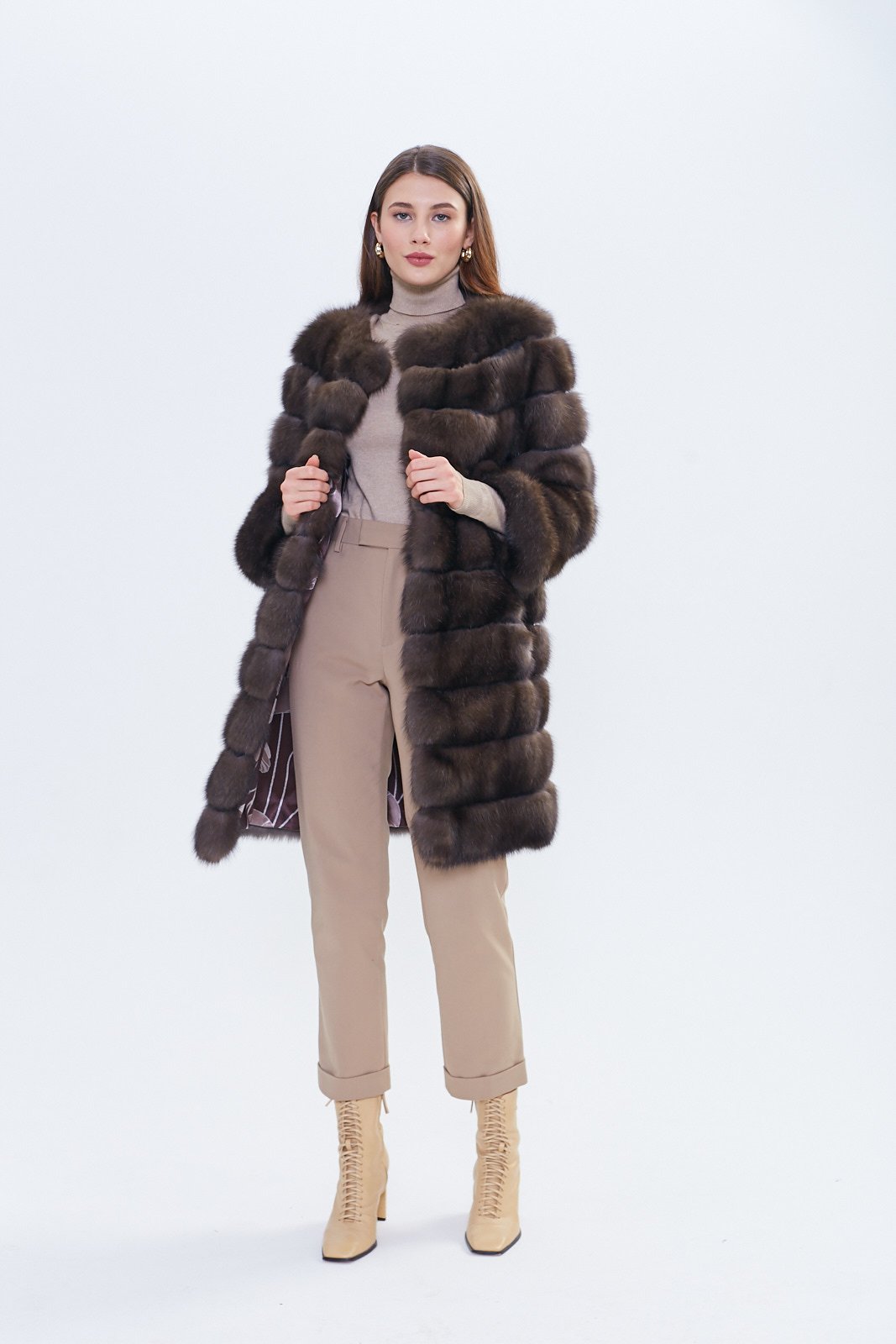 Russian Barguzin Sable Fur Coat – Luxury Mid-Length Designer Coat - Image 3
