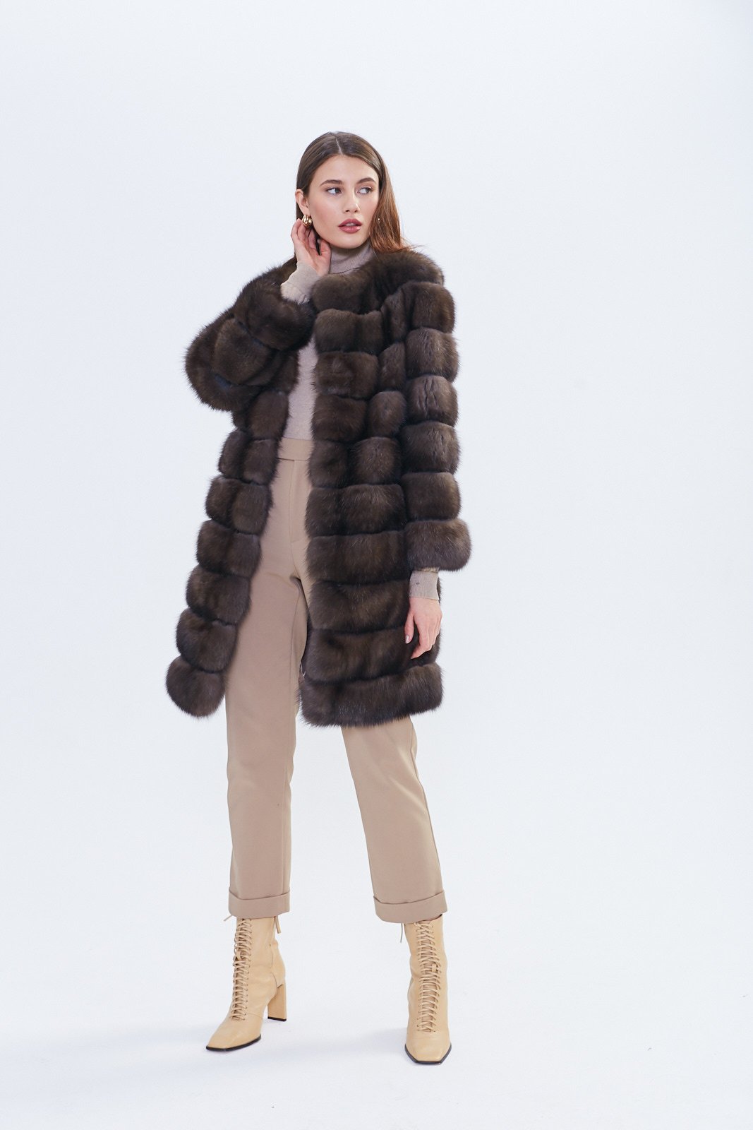 Russian Barguzin Sable Fur Coat – Luxury Mid-Length Designer Coat - Image 8