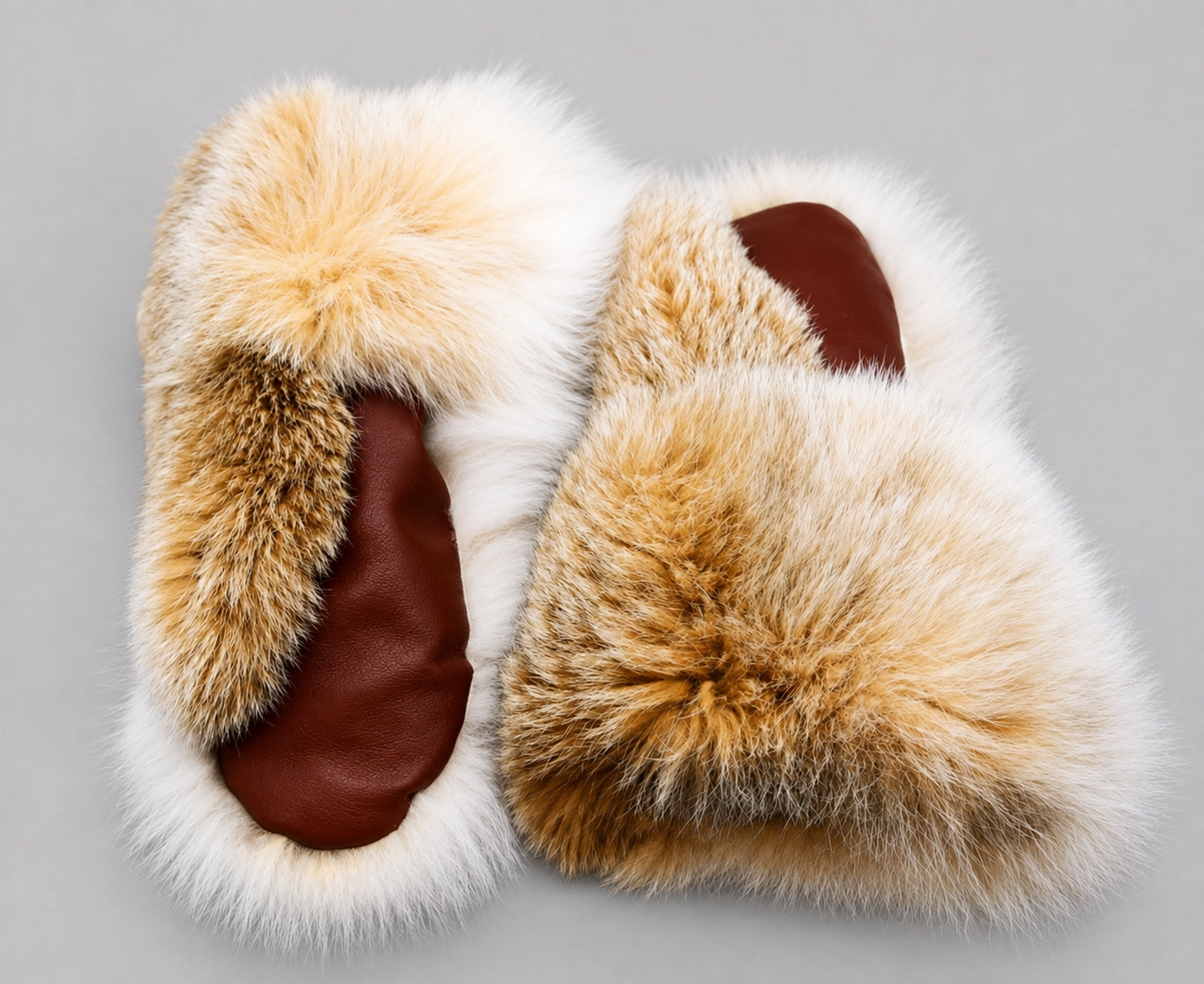 Long Extreme Cold Lynx Fur Mittens with Leather Palms - Image 2