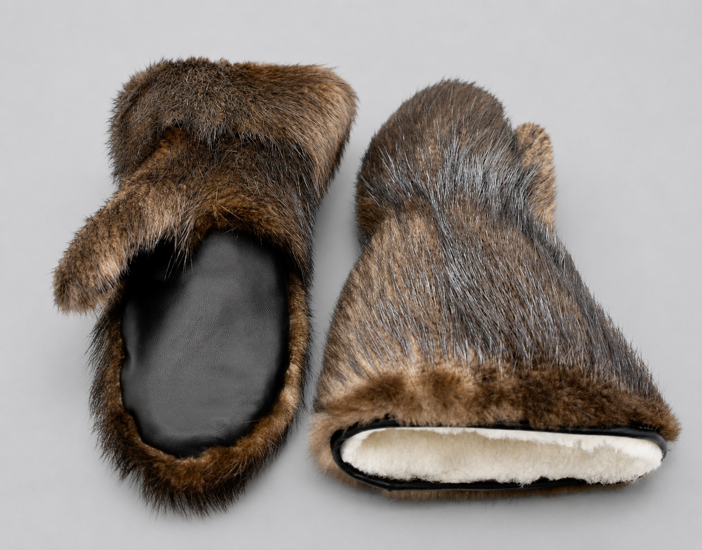 Long Extreme Cold Beaver Fur Mittens handcrafted by ROYAL FURS