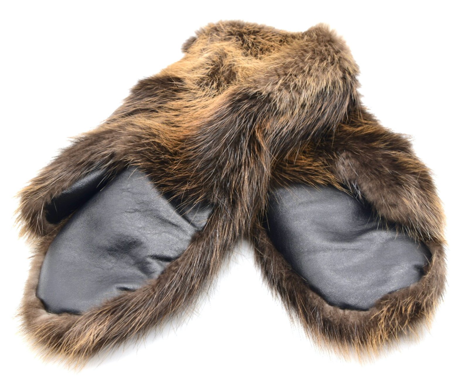 Long Insulated Beaver Fur Mittens with Standard Leather Palms - Image 4