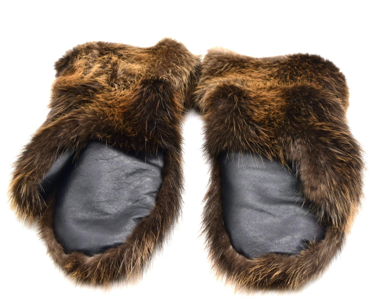 Long Insulated Beaver Fur Mittens with Standard Leather Palms - Image 3