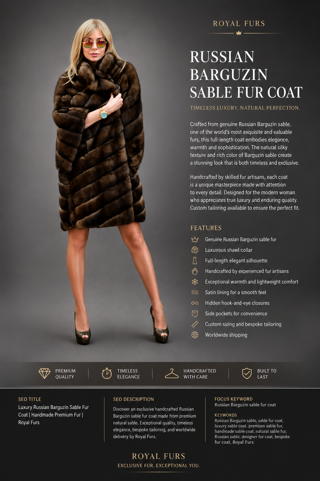 Russian Barguzin Sable Fur Coat – Diagonal Design | Handmade Luxury Fur | Royal Furs - Image 4