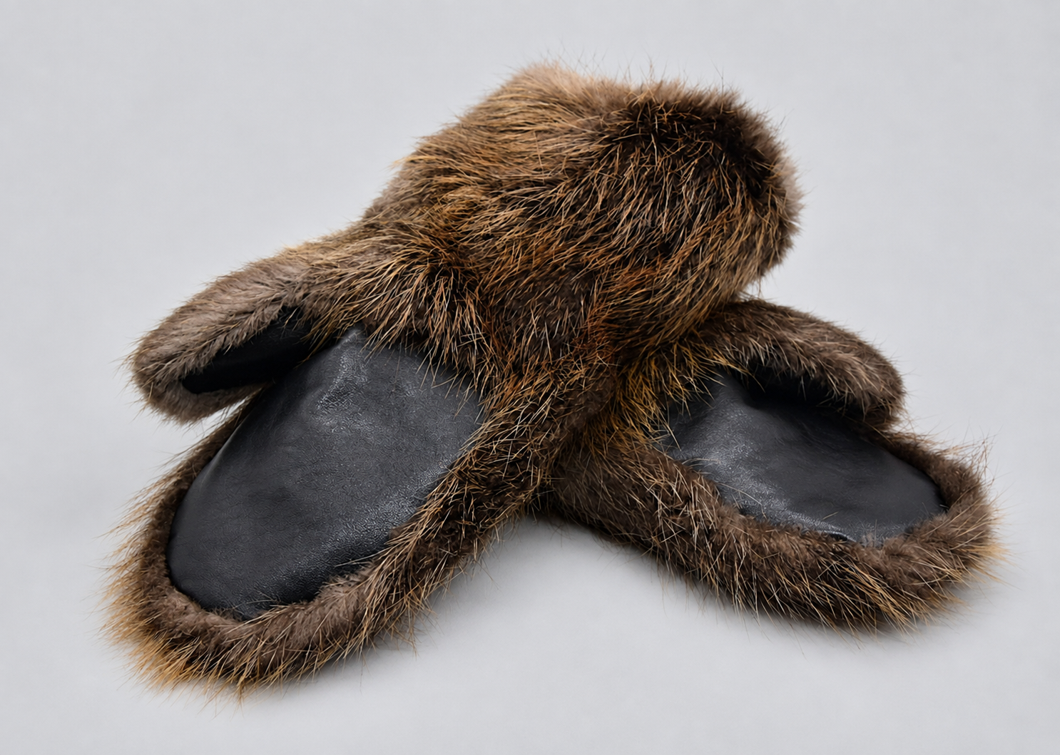 Long Insulated Beaver Fur Mittens with Standard Leather Palms handcrafted by ROYAL FURS
