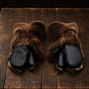 handmade beaver fur mittens in natural brown fur