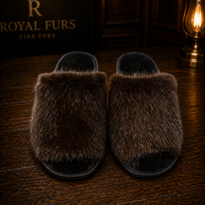 Handmade natural beaver fur slippers with genuine sheepskin insole - luxury home slippers by Royal Furs