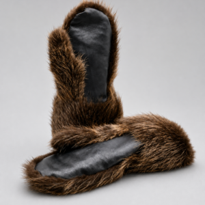 Long Insulated Beaver Fur Mittens with Extended Leather Palms handcrafted by ROYAL FURS