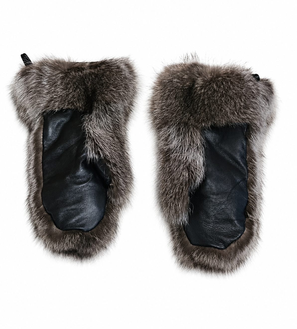 Long Canadian Raccoon Fur Mittens with Leather Palms - Image 2