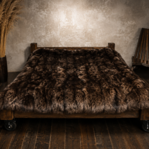 chocolate-brown-fox-fur-blanket-king-size Luxury Chocolate Brown Fox Fur Blanket on a king size bed handcrafted from genuine fox fur