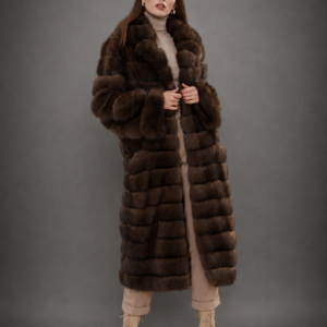 Full-length Chocolate Brown Russian Barguzin Sable Fur Coat handcrafted from genuine premium sable fur