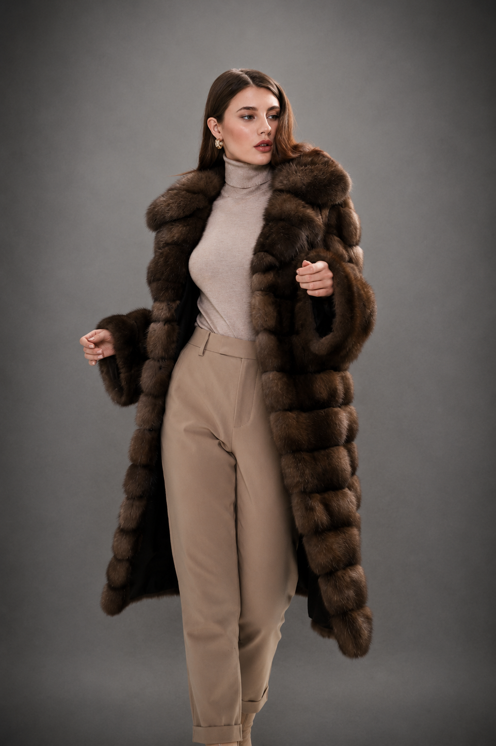 Chocolate Brown Russian Barguzin Sable Fur Coat – Full Length Handmade Luxury - Image 4