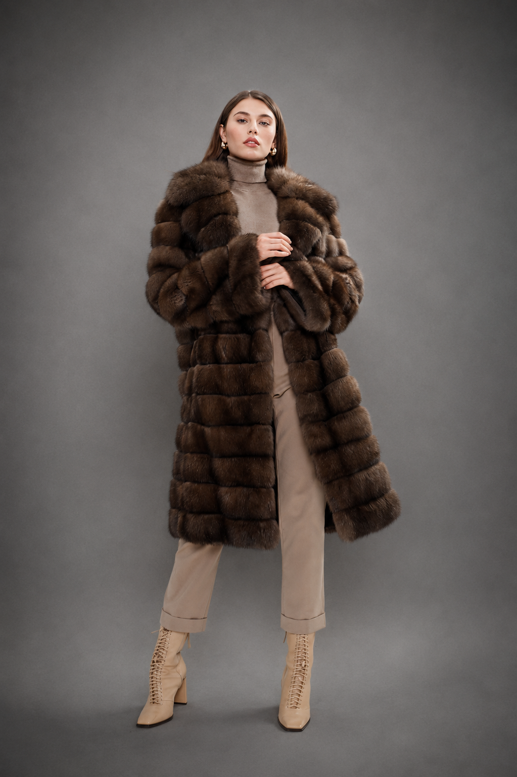 Chocolate Brown Russian Barguzin Sable Fur Coat – Full Length Handmade Luxury - Image 2