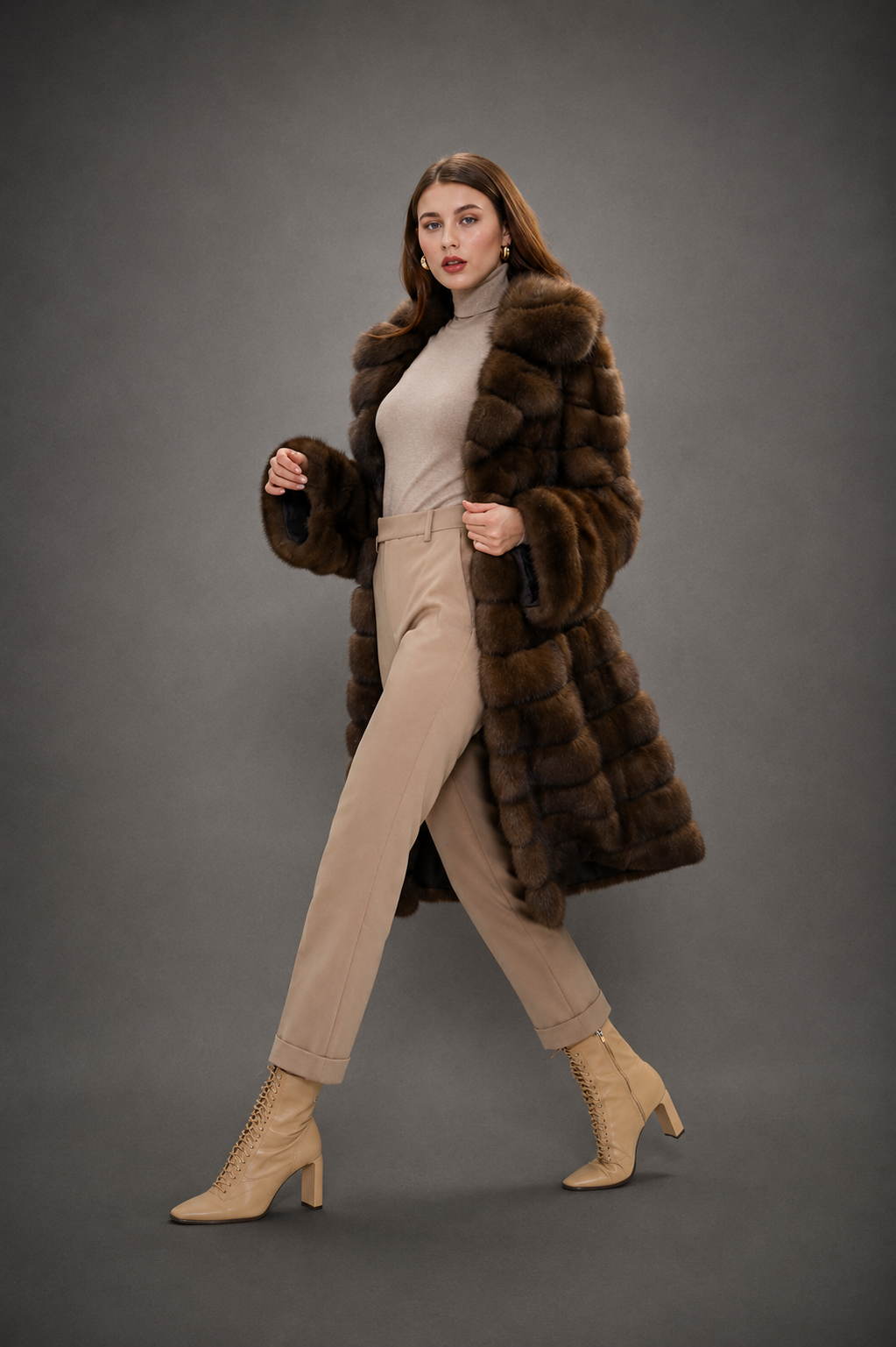 Chocolate Brown Russian Barguzin Sable Fur Coat – Full Length Handmade Luxury - Image 3