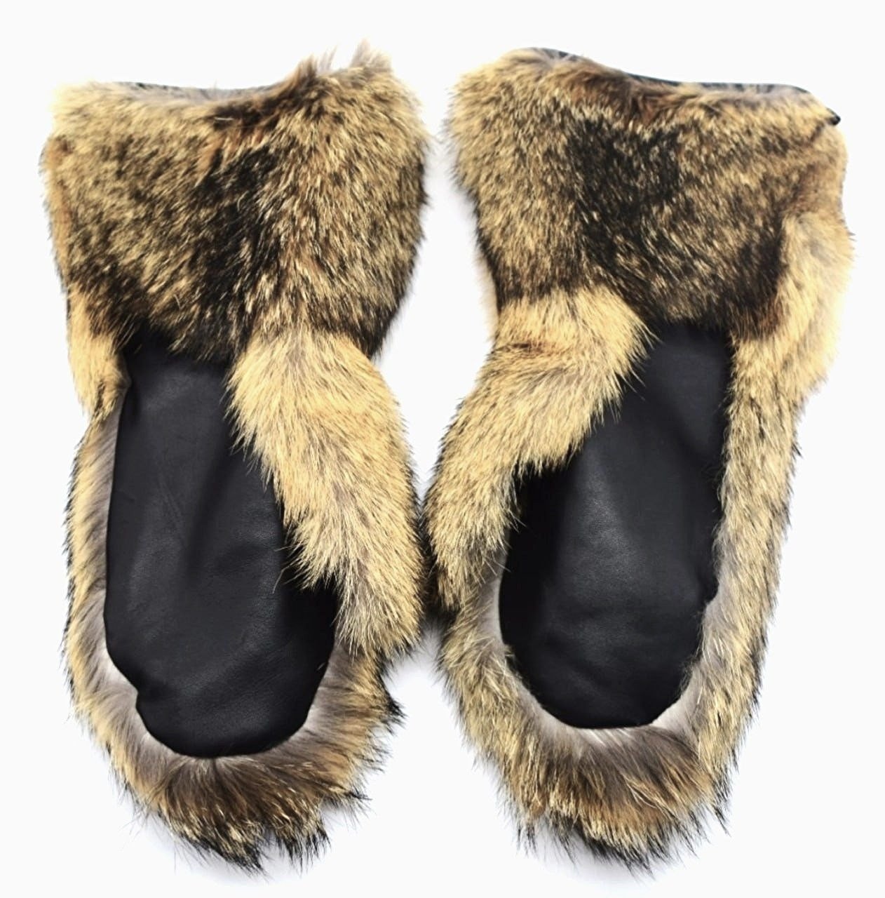 Long Coyote Fur Mittens with Leather Palms - Image 4