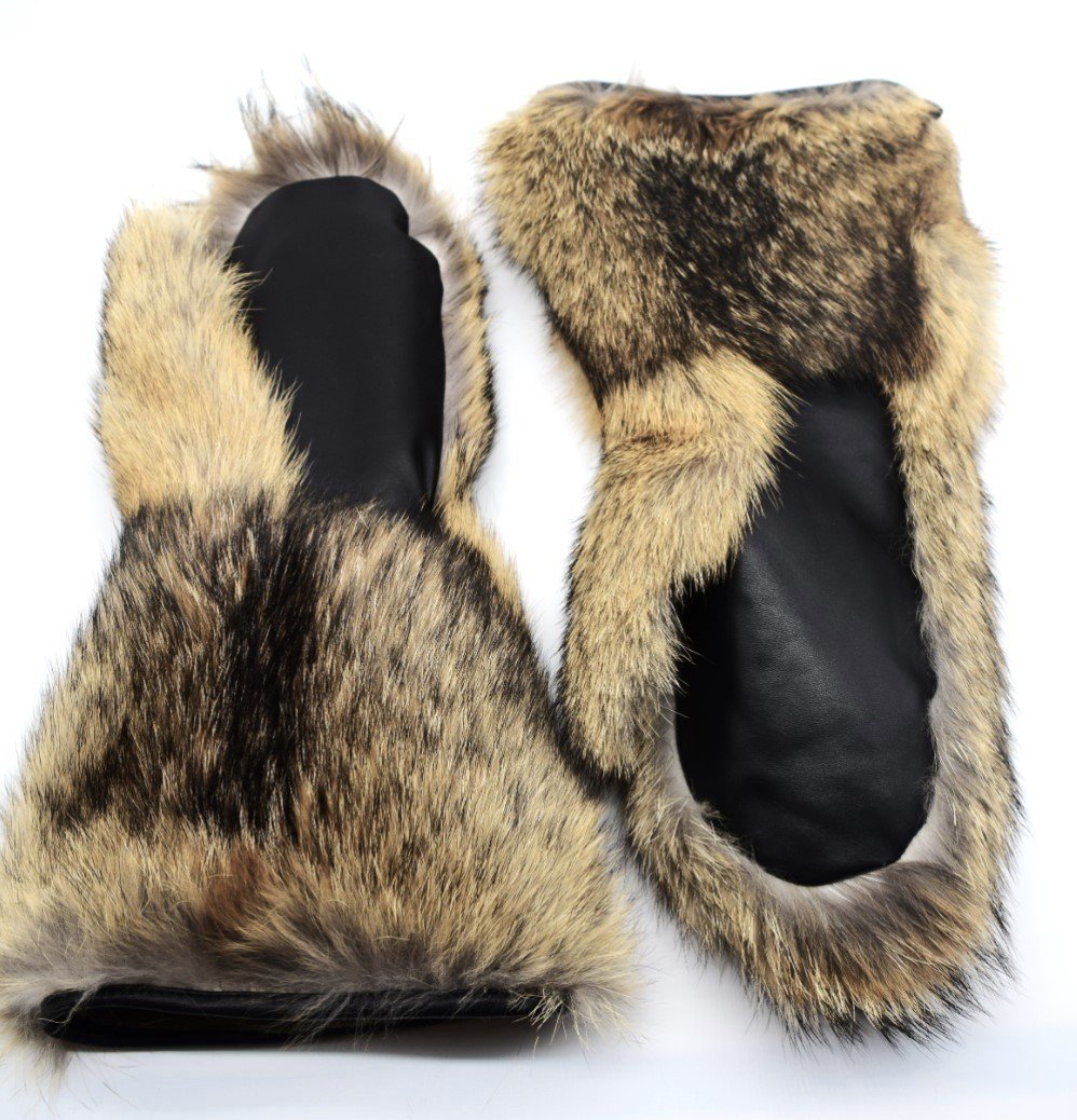 Long Coyote Fur Mittens with Leather Palms - Image 6