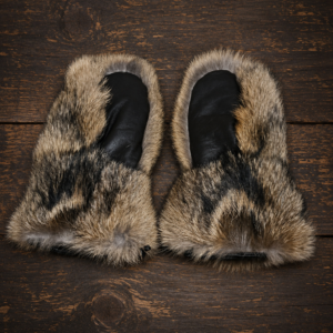 Long Coyote Fur Mittens with Leather Palms handcrafted by ROYAL FURS