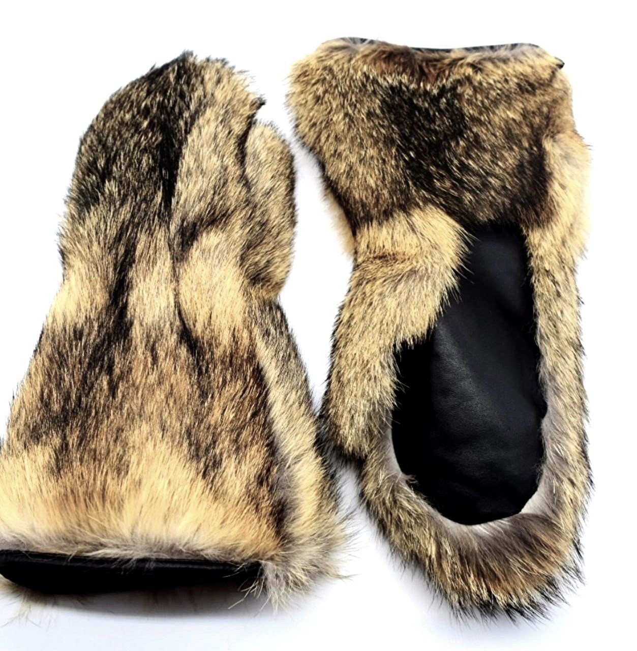 Long Coyote Fur Mittens with Leather Palms - Image 5