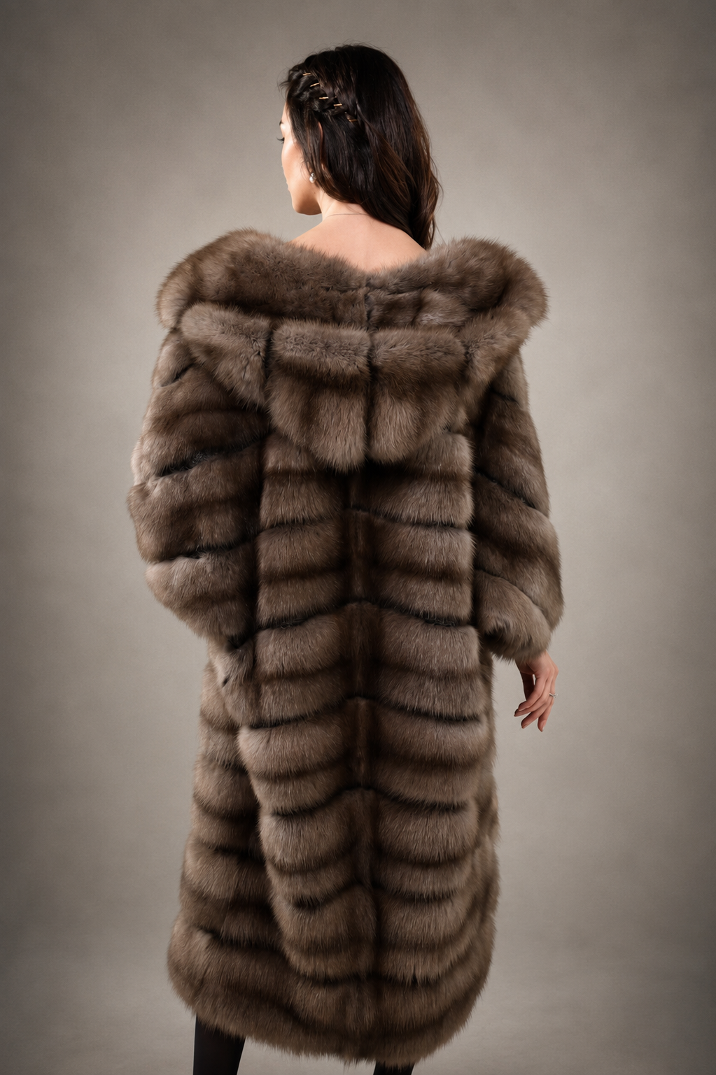 Exclusive Russian Barguzin Sable Hooded Fur Coat – Handmade Luxury Winter Coat - Image 3