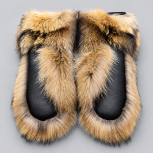 Long Finnish Raccoon Fur Mittens with Leather Palms handcrafted by ROYAL FURS