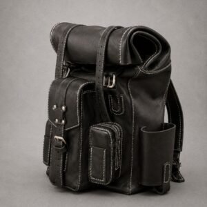 Handcrafted full-grain leather backpack with vintage design, adjustable straps, and multiple storage pockets.