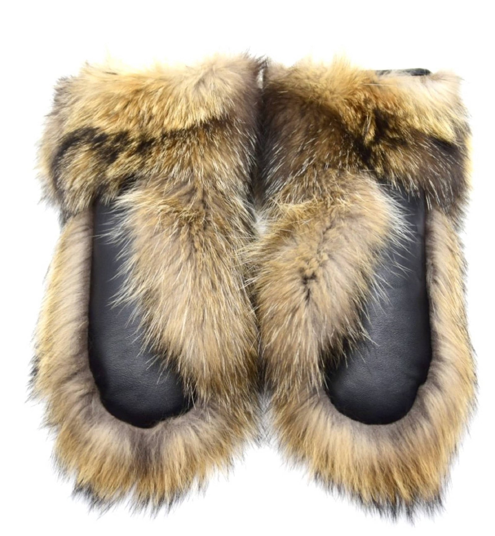 Long Finnish Raccoon Fur Mittens with Leather Palms - Image 2