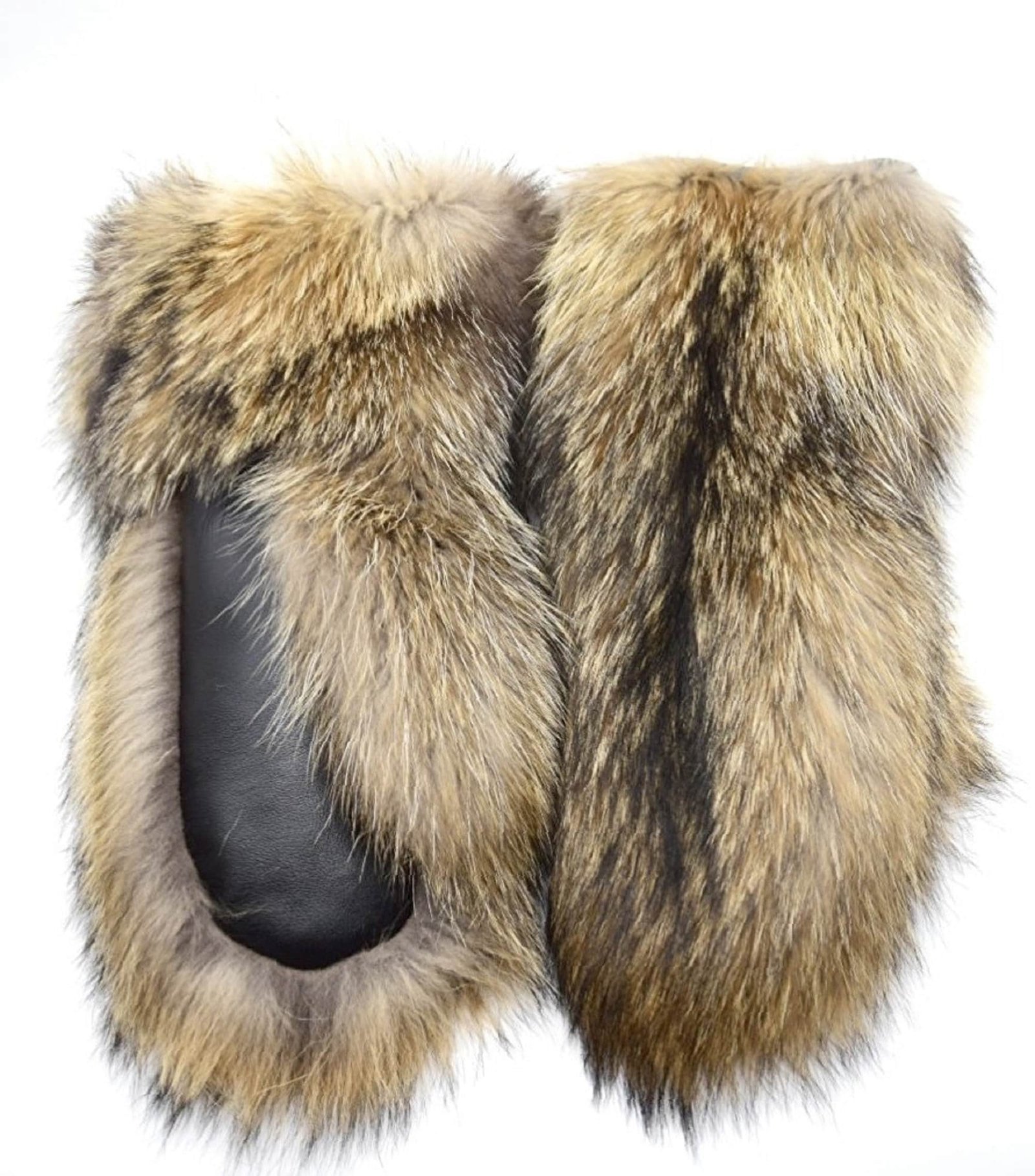 Long Finnish Raccoon Fur Mittens with Leather Palms - Image 4