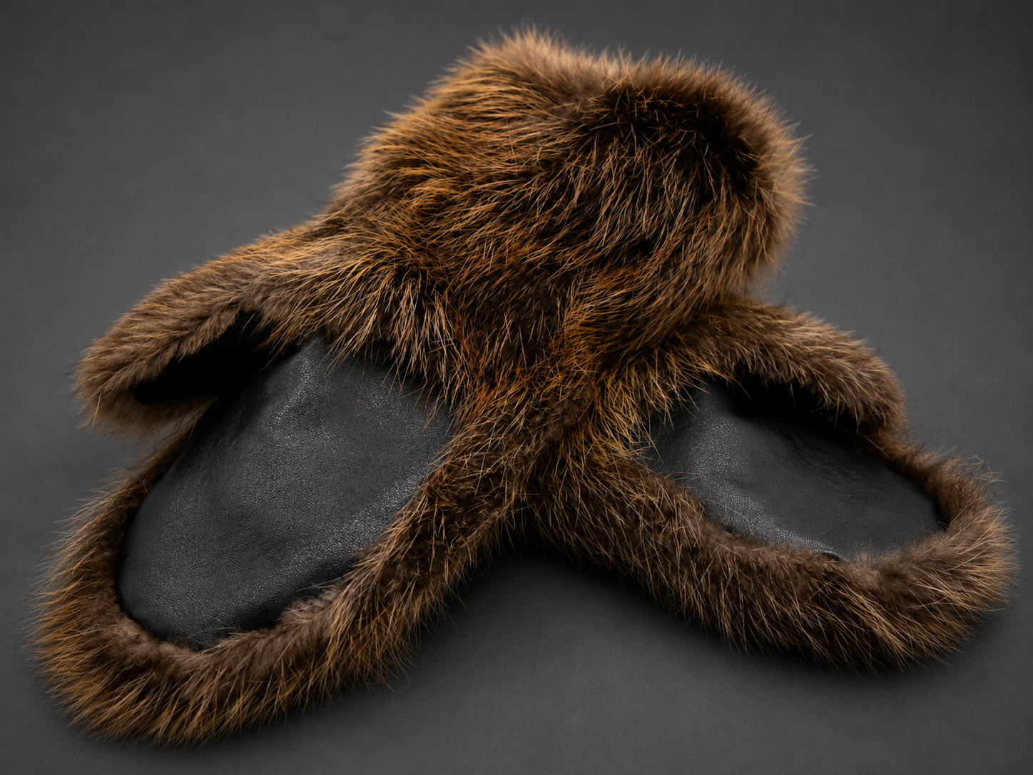 Long Beaver Fur Mittens with genuine leather palm handcrafted from premium natural beaver fur for exceptional warmth and durability.
