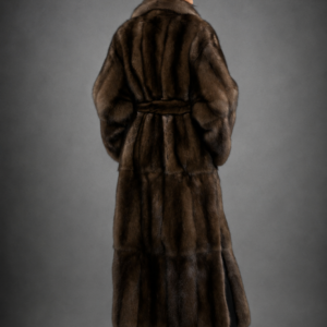 Luxury full-length Russian Barguzin sable fur coat with shawl collar and matching fur belt handcrafted by Royal Furs.