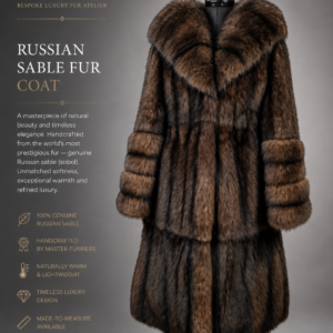 Luxury Russian Barguzin sable fur coat with elegant shawl collar handcrafted by Royal Furs.