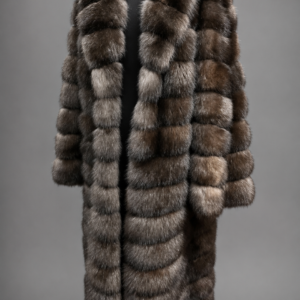 Luxury full-length Russian Barguzin sable fur coat handcrafted from premium natural sable with an elegant shawl collar.