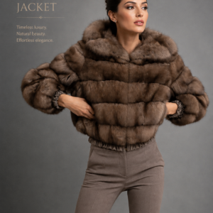 Luxury Russian sable fur bomber jacket with hood in natural brown fur, handcrafted by Royal Furs.