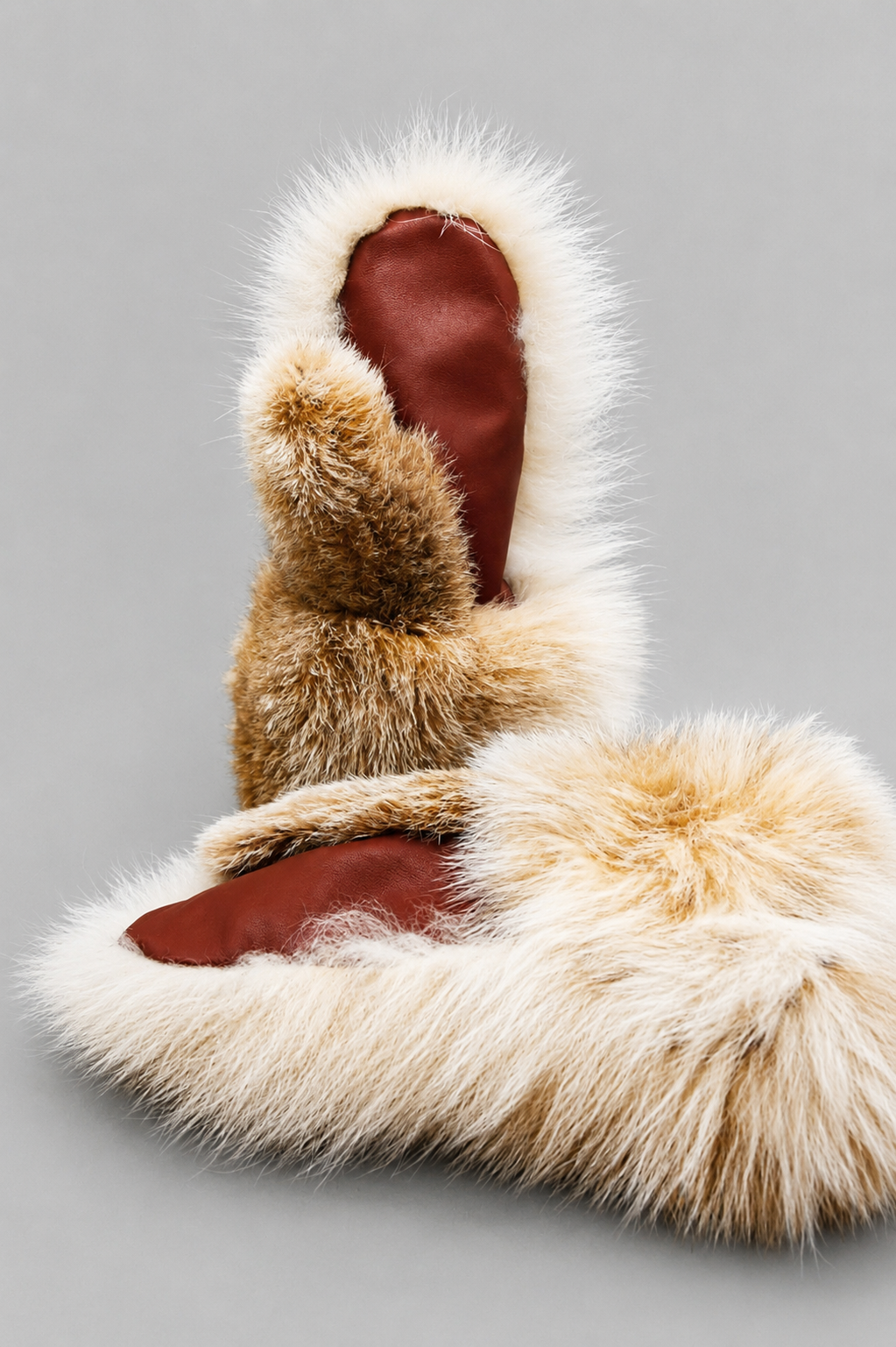 Long Extreme Cold Lynx Fur Mittens with Leather Palms handcrafted by ROYAL FURS