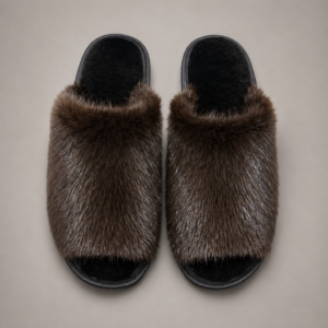 Handmade natural beaver fur slippers with genuine sheepskin insole - luxury home slippers by Royal Furs