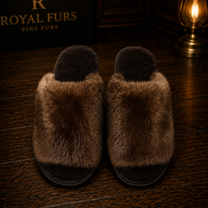 Handmade natural beaver fur slippers with genuine sheepskin insole - luxury home slippers by Royal Furs
