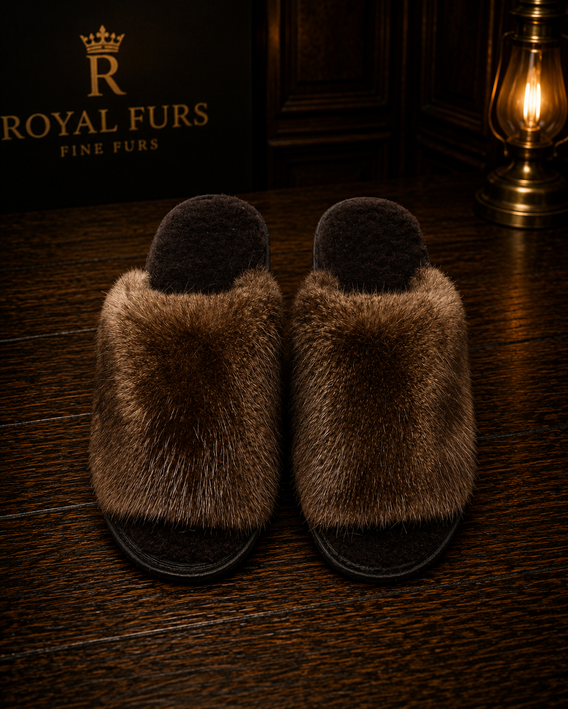 Handmade natural beaver fur slippers with genuine sheepskin insole - luxury home slippers by Royal Furs